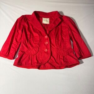 Sonoma Life + Style Womens Red Cropped Blazer Jacket Lace Trim Size M